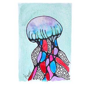 Neuro Jelly Original Wall Art Jellyfish Neurographic Watercolor Painting 4x6in